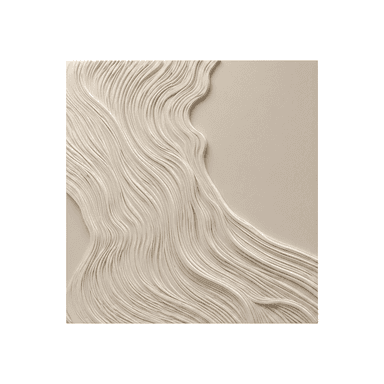 A square panel featuring a three-dimensional relief sculpture with flowing, organic, wave-like lines in a monochromatic off-white or cream color. The lines form a dynamic and tactile pattern across the surface, creating an interplay of light and shadow that emphasizes its sculptural form. — 3D model (AI enhanced source)