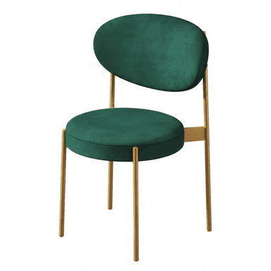 An armless chair with a circular upholstered seat and an oval upholstered backrest, supported by slender metal legs and frame components. — 3D model (AI enhanced source)