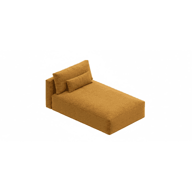 A modern chaise lounge upholstered in a textured mustard yellow fabric, featuring a fixed backrest and an additional bolster cushion. — 3D model (AI enhanced source)