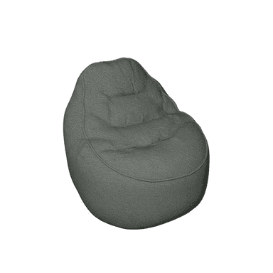 A single, dark gray fabric bean bag chair with a visibly textured surface, designed for casual, unstructured seating. — 3D model (AI enhanced source)