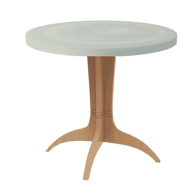 A round dining table with a light-colored, matte tabletop and a central pedestal base with three splayed legs. The base features a decorative fluted detail near the top. The legs are curved and taper to a point. — 3D model (AI enhanced source)
