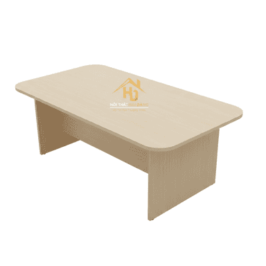 A rectangular, light-colored wooden coffee table featuring a simple, contemporary design with rounded corners and solid panel bases. — 3D model (AI enhanced source)