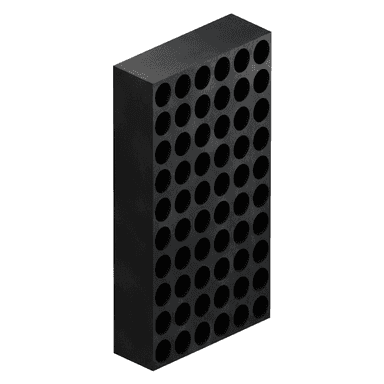 A tall, rectangular modular storage unit, black in color, featuring a grid of numerous circular openings on its front surface designed for bottle storage. — 3D model (AI enhanced source)