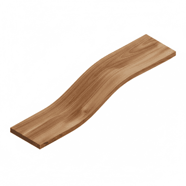 A single, light brown wooden shelf with a distinctive wavy, S-curve profile and visible natural wood grain, designed for wall mounting or integration into a larger unit. — 3D model (AI enhanced source)