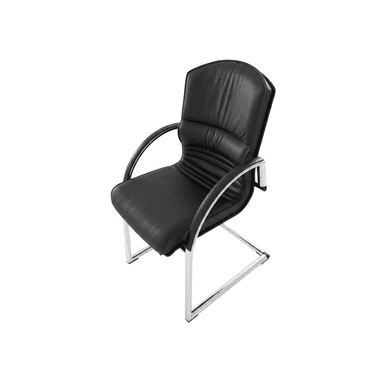 A modern black leather cantilever chair featuring a chrome frame and armrests, with padded seat and backrest. — 3D model (AI enhanced source)