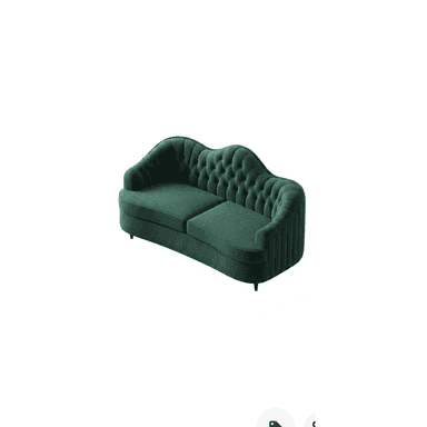 A two-seater sofa with a curved silhouette and deep button tufting on the backrest and seat cushions. The sofa features fluted detailing along the sides and arms, and sits on short, tapered wooden legs. The upholstery appears to be a plush velvet fabric. — 3D model (AI enhanced source)