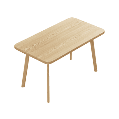 A rectangular wooden coffee table with rounded corners and four slender, tapered wooden legs, presented against a clean white background. — 3D model (AI enhanced source)