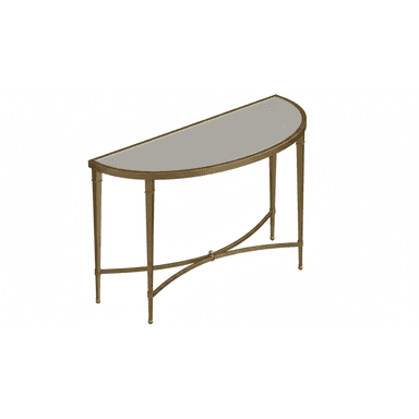 An elegant demi-lune console table featuring a polished brass frame and a clear glass top, designed to fit against a wall. — 3D model (AI enhanced source)