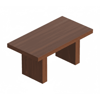 A modern, rectangular table with a dark wood finish and a sturdy pedestal base design, rendered on a white background. — 3D model (AI enhanced source)