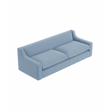 A contemporary two-seater sofa upholstered in a light blue fabric. It features a streamlined design with recessed, slightly flared arms that curve into the backrest. The sofa has two plush seat cushions and appears to have a low-profile base or concealed feet, emphasizing its clean lines. — 3D model (AI enhanced source)