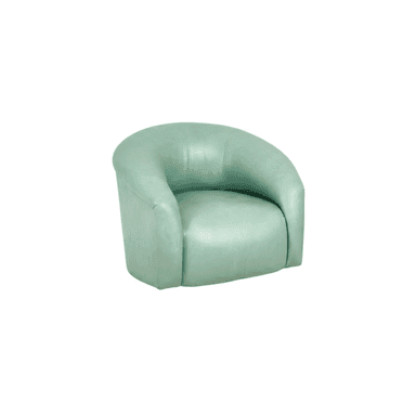 A compact, fully upholstered club chair featuring a barrel-shaped back and integrated armrests. The chair is covered in a smooth, light mint green material, likely faux leather or a soft-touch fabric, with a tight seat cushion. — 3D model (AI enhanced source)