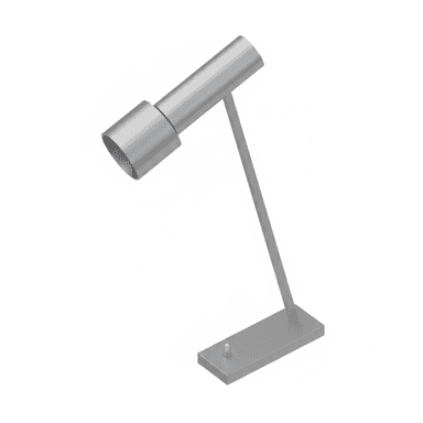 A minimalist silver-colored desk lamp featuring a rectangular base, a slender angled arm, and a cylindrical light head. A small toggle switch is located on the base. — 3D model (AI enhanced source)