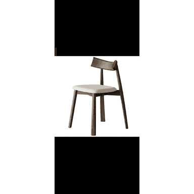 A modern dining chair featuring a dark brown wooden frame and a light cream-colored upholstered seat. The chair has a minimalist design with tapered legs and a low, gently curved wooden backrest. — 3D model (AI enhanced source)