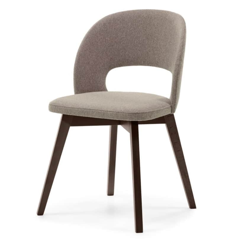 A modern side chair with a gently curved, upholstered backrest featuring an open cutout. The seat is… — free GLTF 3D model