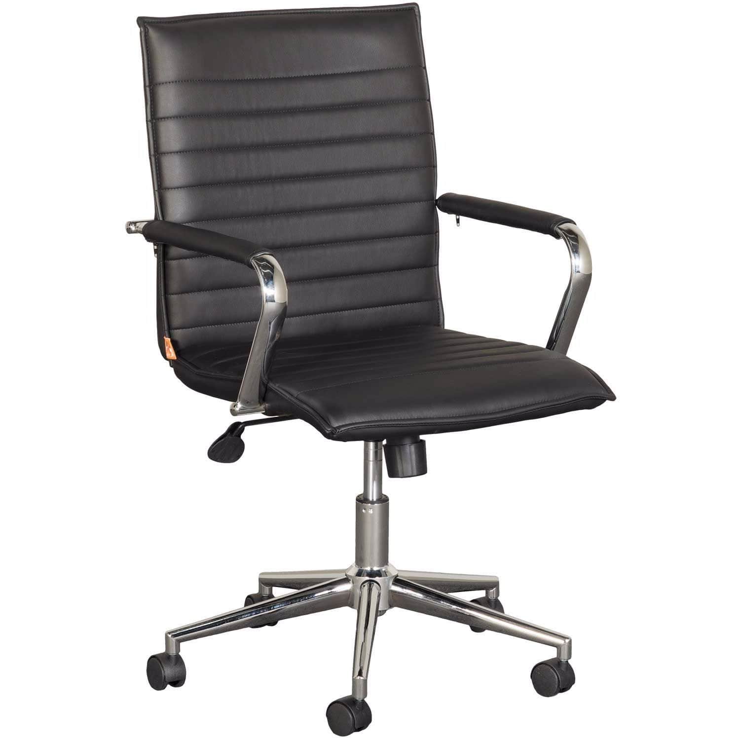 A black executive office chair with a padded seat and backrest featuring horizontal channel tufting.… — free SKP 3D model