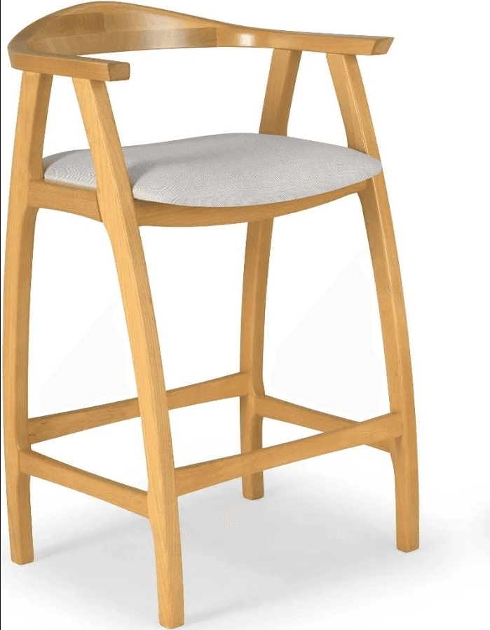 A modern counter height stool featuring a light-toned wooden frame, an integrated curved backrest, a… — free SKP 3D model