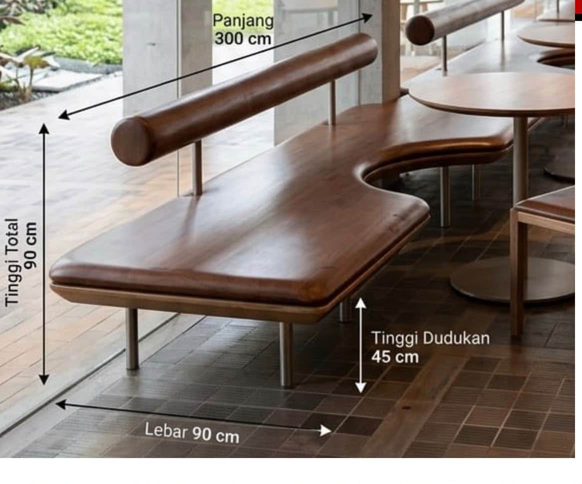 A modern and minimalist bench featuring an asymmetric dark wood seat with soft, rounded edges. The s… — 3D model
