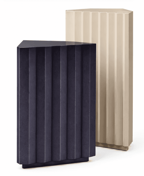 A set of two accent cabinets with a triangular profile. The front panels of both cabinets feature ve… — 3D model