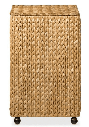 A tall, rectangular storage hamper crafted from tightly woven natural water hyacinth, featuring a fl… — 3D model