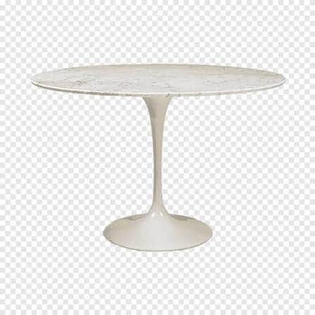 A round table featuring a polished white marble top with subtle gray veining, supported by a central… — 3D model