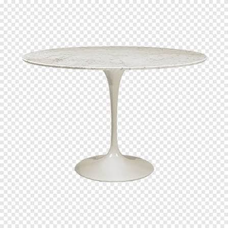A round table featuring a polished white marble top with subtle gray veining, supported by a central, trumpet-shaped pedestal base finished in matte white. The design is characteristic of Mid-Century Modern aesthetics, notably resembling Eero Saarinen's iconic Tulip Table. — 3D model