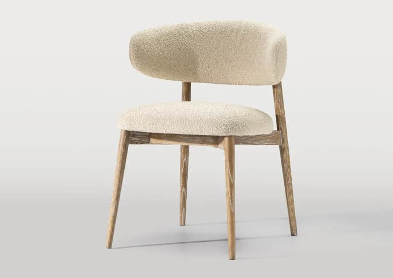 An armless chair featuring a light-colored wooden frame with a gently curved, upholstered backrest a… — 3D model