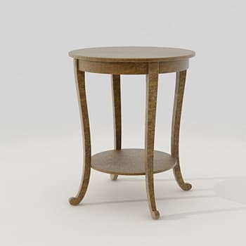 A small, round wooden side table featuring a classic design with elegantly curved cabriole legs and a lower, smaller shelf. — 3D model