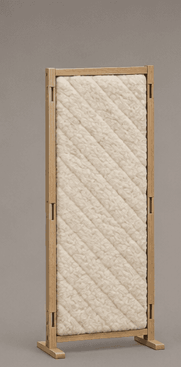 A freestanding room divider with a light-colored, textured panel set within a light wood frame. The… — 3D model