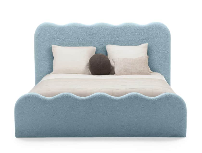 A child's bed with a playful, wavy design. The headboard and footboard feature undulating curves, re… — 3D model