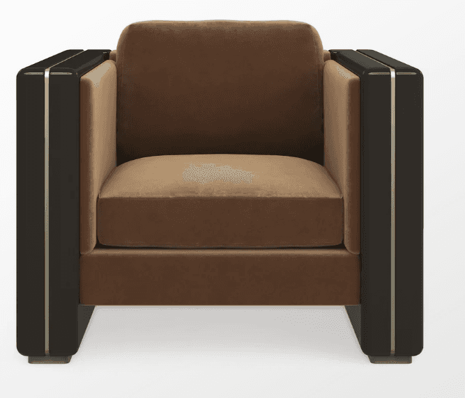 A single-seat, fully upholstered armchair featuring a distinct Art Deco or Streamlined Modern design… — 3D model