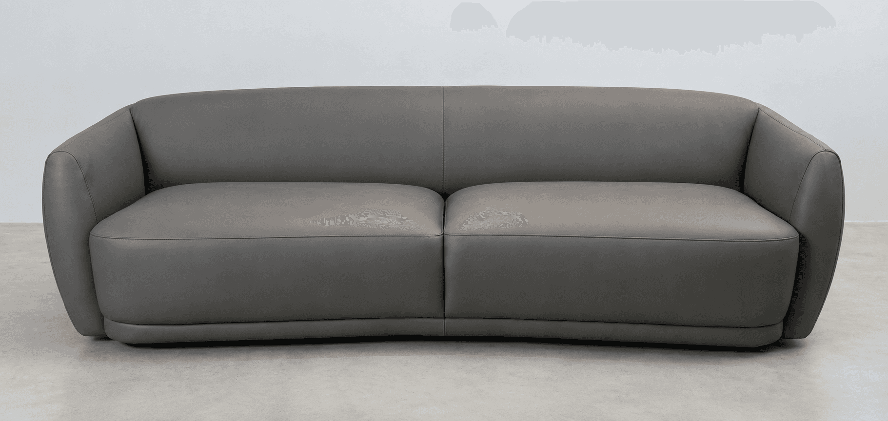 A modern two-seater loveseat upholstered in smooth gray leather, featuring a curved back and integra… — 3D model