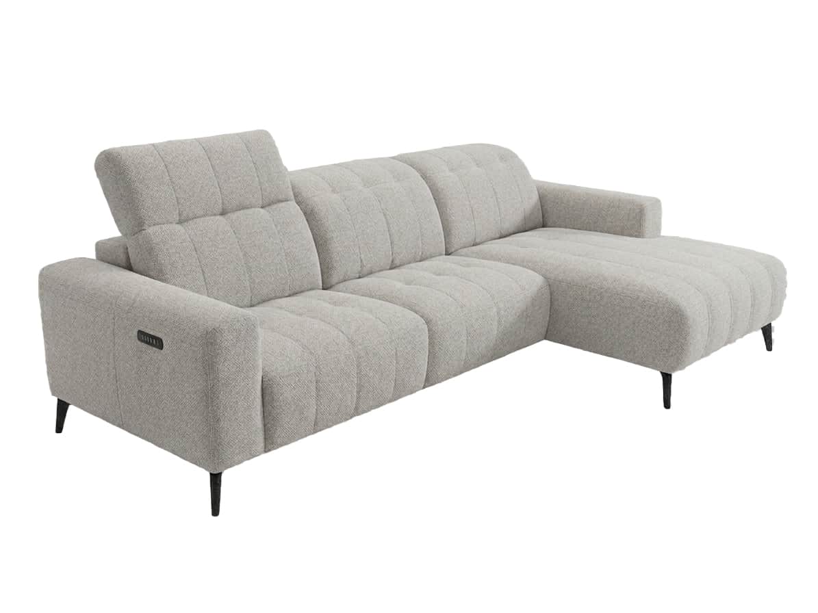 A modern, light gray upholstered sectional sofa featuring a power reclining mechanism and an integra… — 3D model