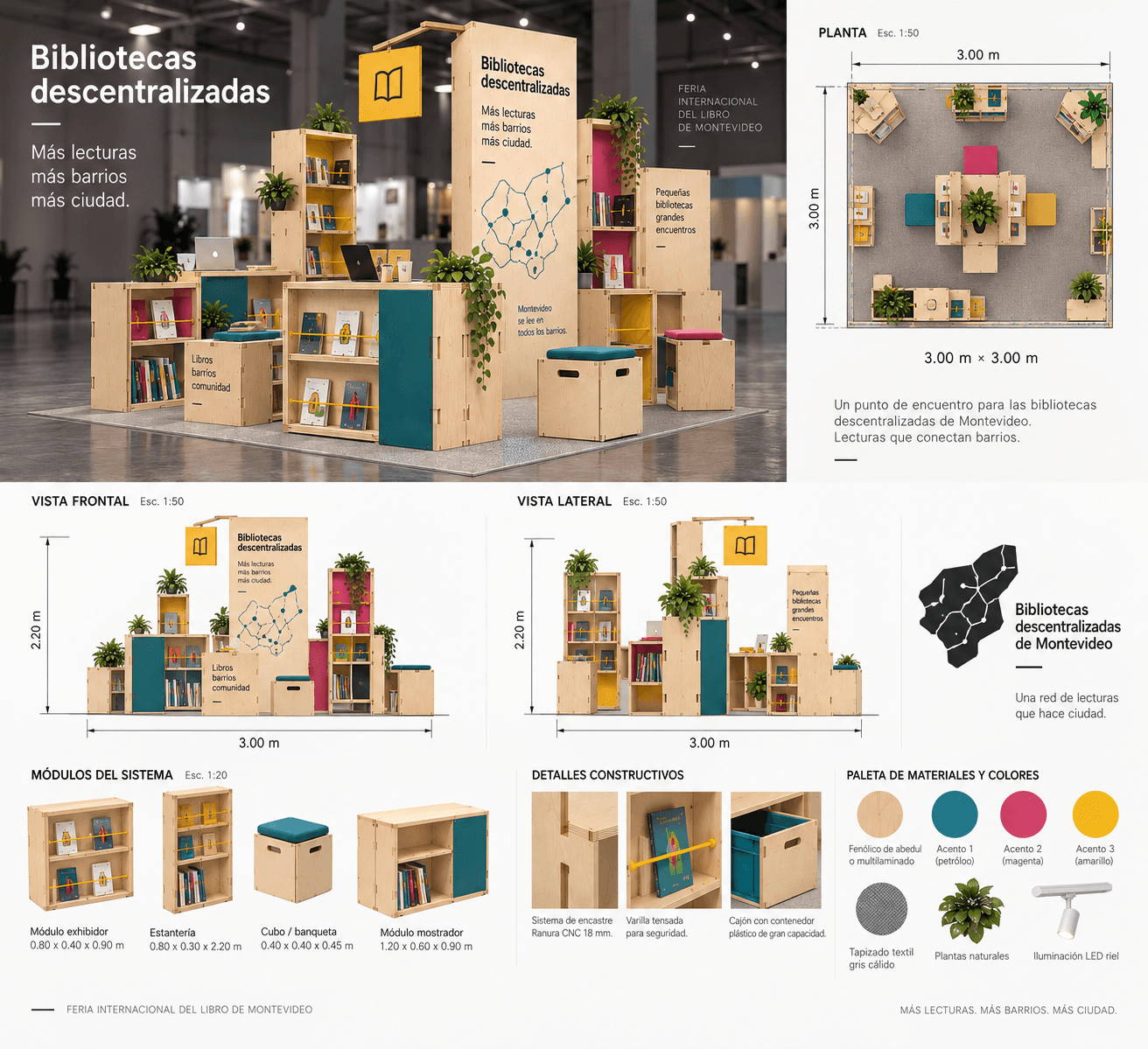 A comprehensive modular display system constructed from light-toned plywood, featuring numerous shel… — 3D model