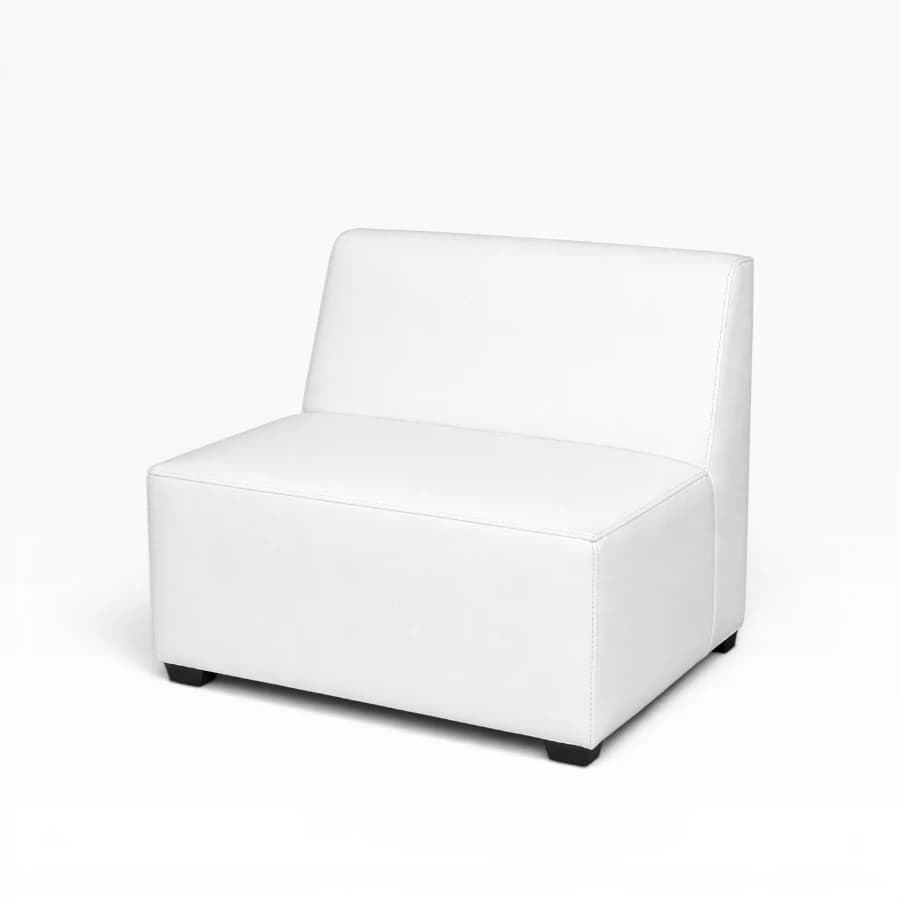 A white upholstered armless seating unit, designed as a modular component for a sofa or as a standalone occasional chair. It features clean lines, a low profile, and a solid, block-like construction with visible stitching details. — 3D model