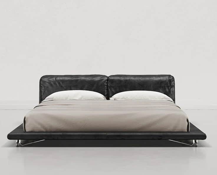 A contemporary low-profile bed frame with a plush, upholstered headboard. The headboard appears to b… — free OBJ 3D model