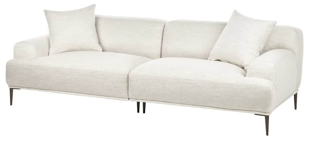 A modern, upholstered sofa with a textured cream-colored fabric. It features a low profile, deep sea… — 3D model