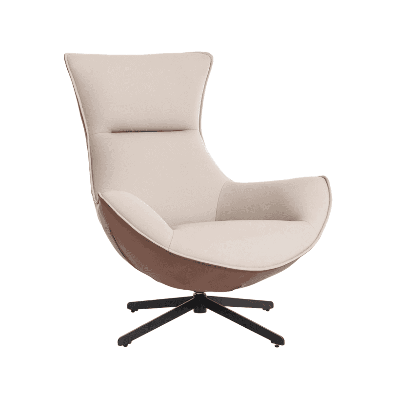 A modern armchair with a high back and curved design. The armchair features a swivel base and is uph… — 3D model