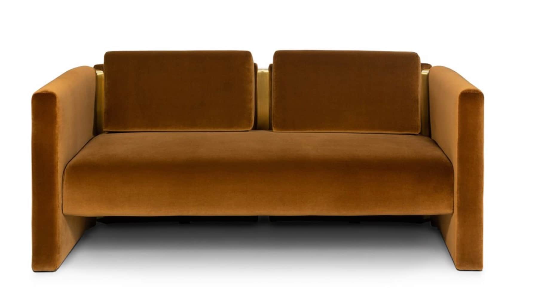 A contemporary two-seater sofa with a minimalist design. The sofa features a plush velvet upholstery… — free GLTF 3D model