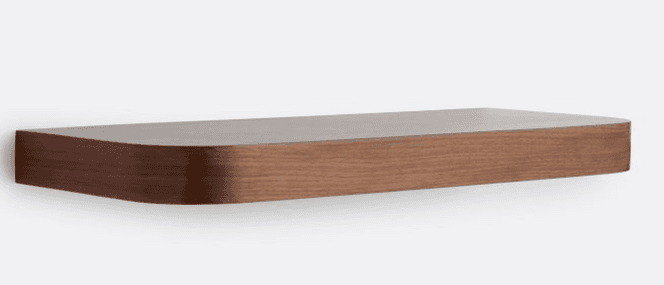 A modern floating wall shelf crafted from dark brown wood, likely walnut, featuring a minimalist des… — free BLEND 3D model