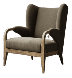 A wingback armchair with a wooden frame and upholstered seating and backrest. The armchair features… — 3D model