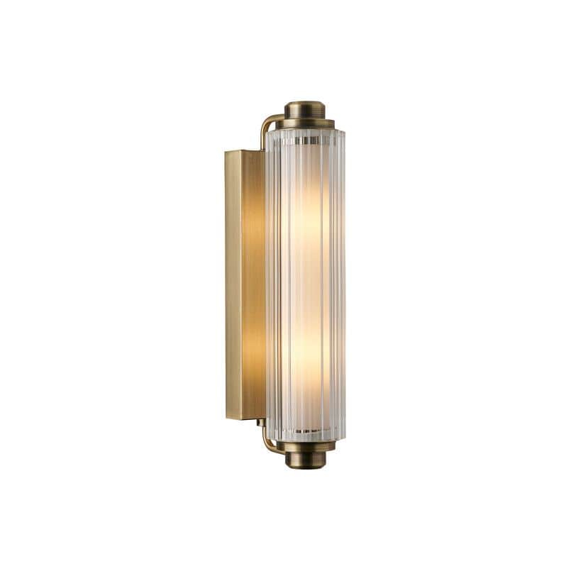A rectangular wall-mounted light fixture featuring a brushed brass backplate and a vertical fluted g… — 3D model