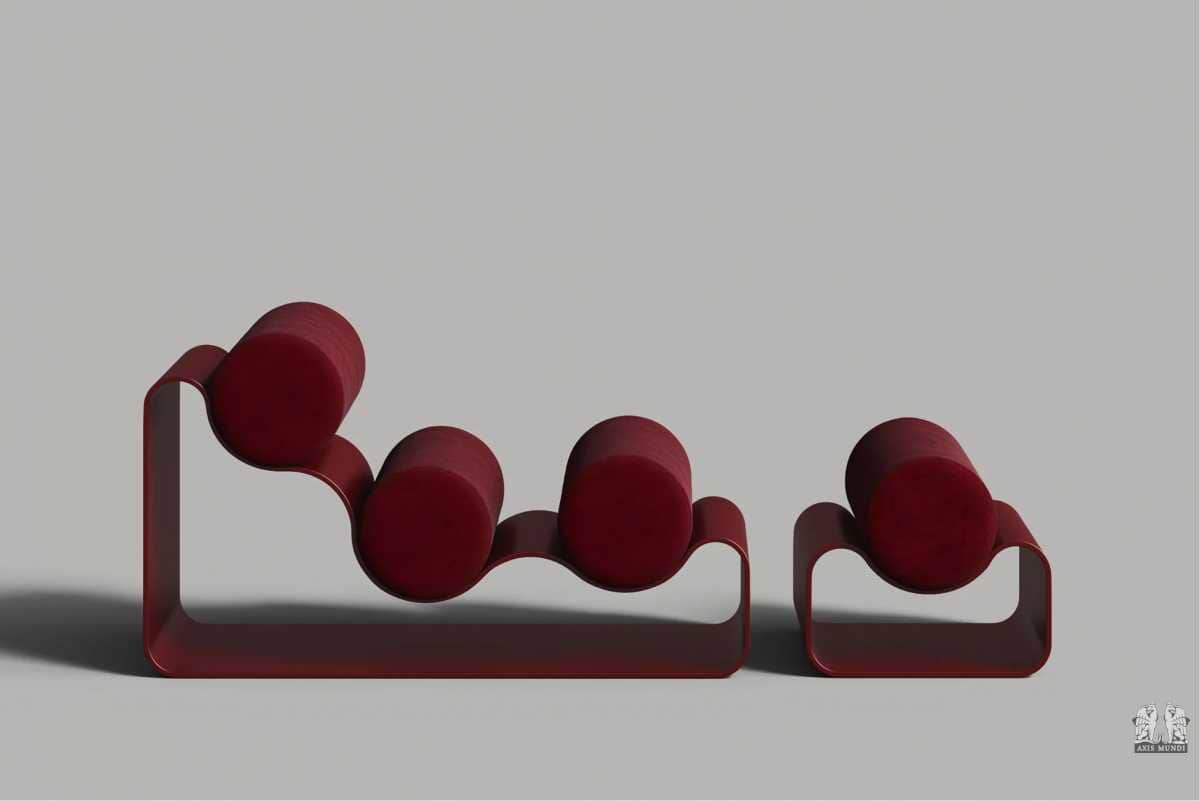 A modular sofa system with a distinctive design. The frame appears to be constructed from a single,… — free GLTF 3D model