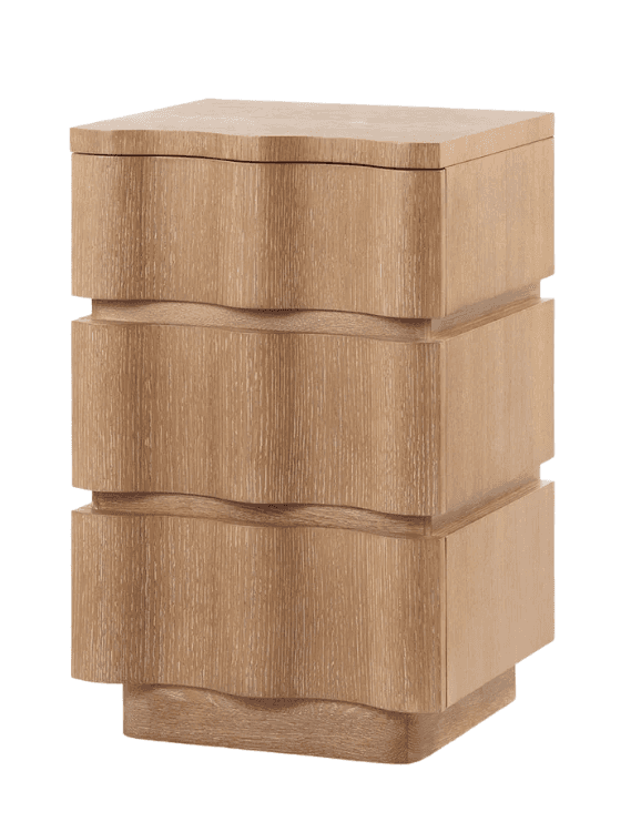 A contemporary three-drawer nightstand featuring distinctive wavy drawer fronts. The piece is constr… — 3D model