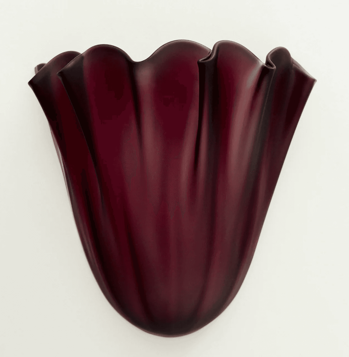 A deep amethyst-colored art glass vase featuring a dramatically ruffled and undulating rim, with a s… — 3D model
