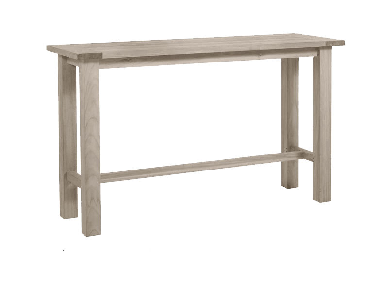 A rectangular, tall, narrow console table with a light wood finish. It features four straight legs and a lower stretcher bar connecting the legs for stability. The tabletop has a slightly beveled edge. The design is simple and modern. — 3D model
