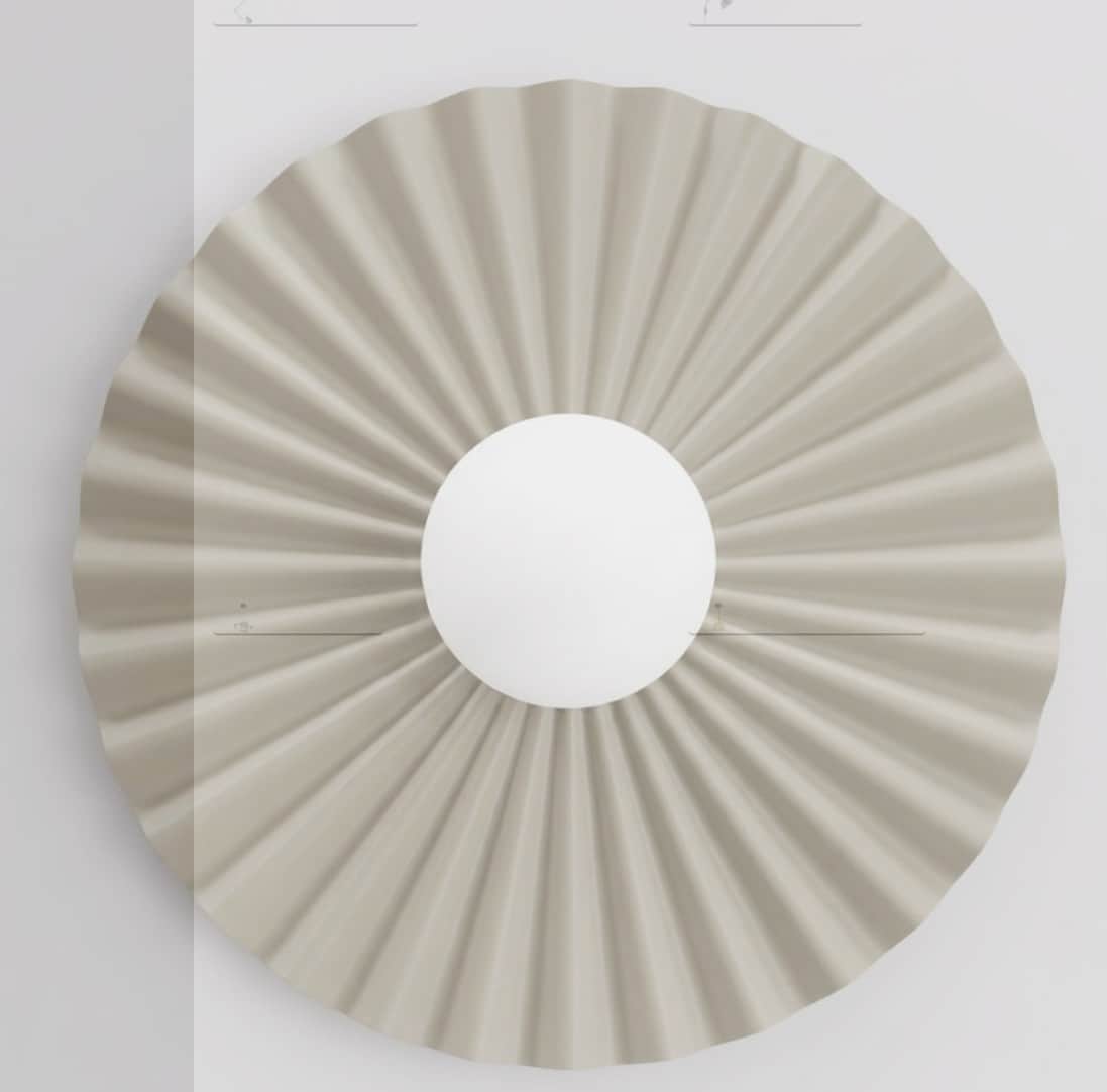 A contemporary wall sconce featuring a circular, pleated or fluted backplate in a greige color, with… — free GLB 3D model