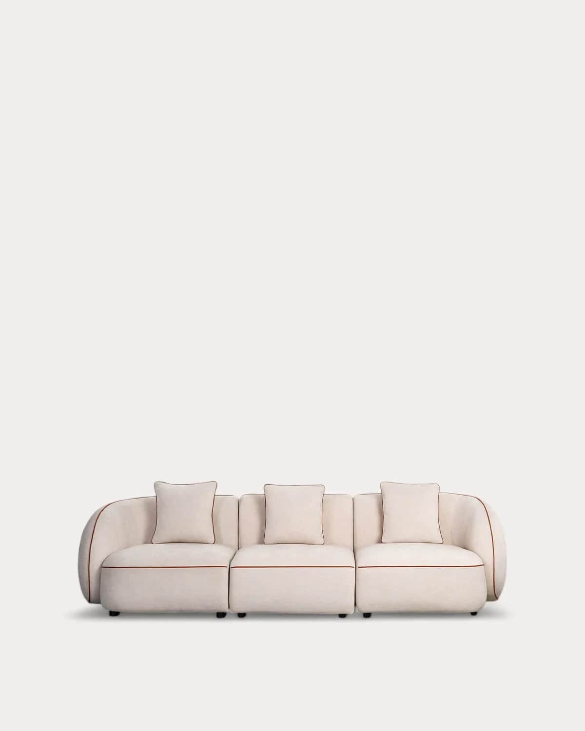 A three-seat modular sofa with a soft, rounded contemporary design, upholstered in a light-colored f… — 3D model