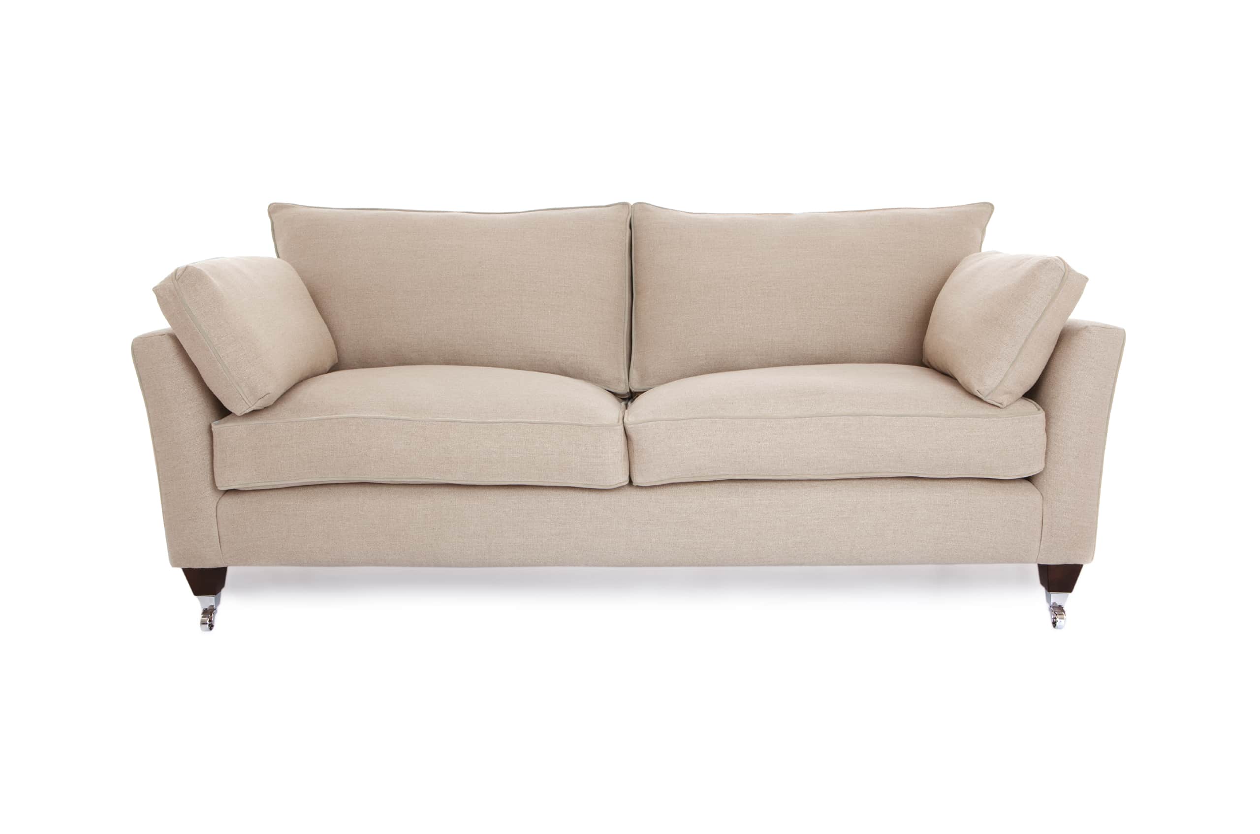 A sofa with a classic design, featuring a two-cushion seat and back. It has slightly curved arms, wi… — 3D model