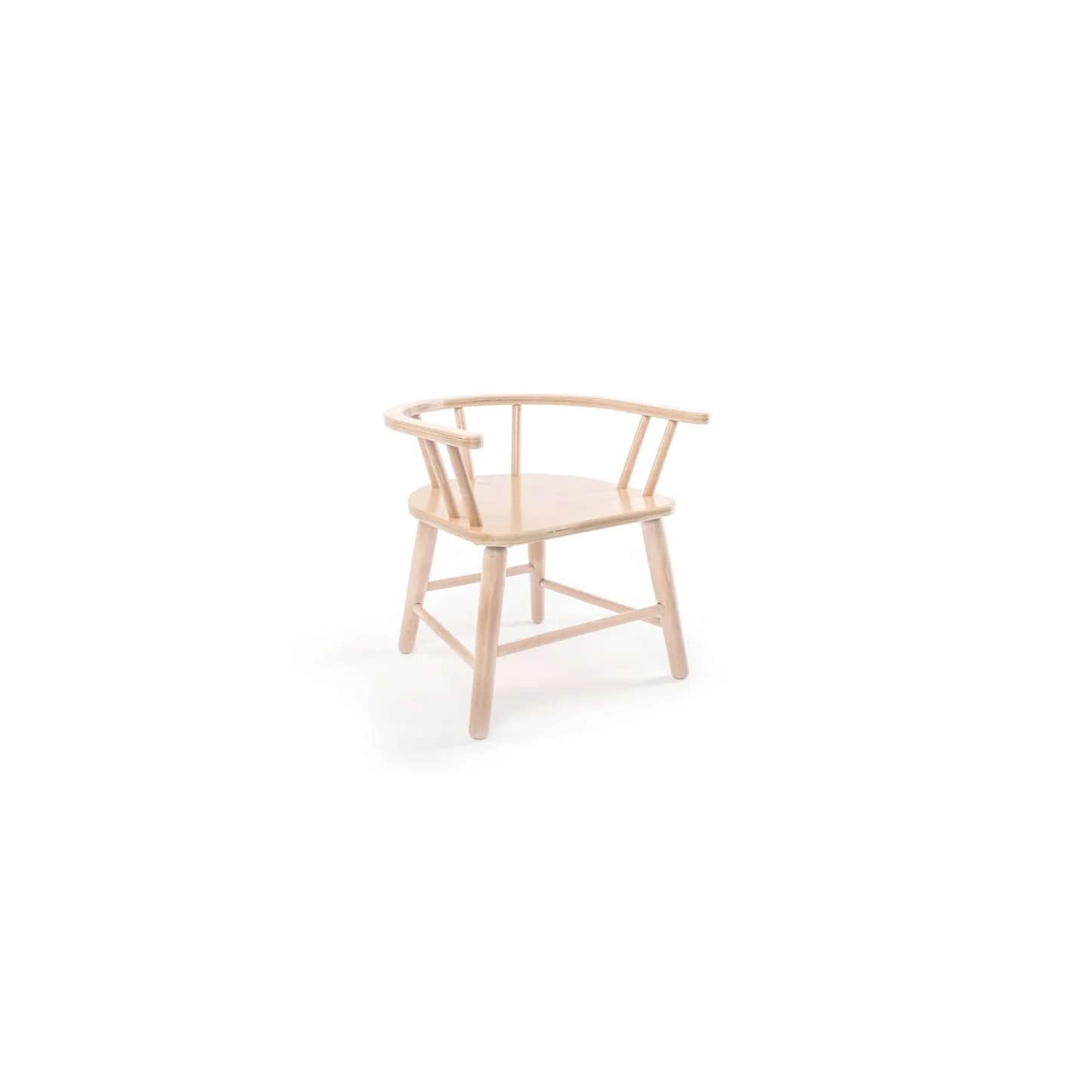 A light-colored wooden chair with a curved backrest and armrests. The chair features a spindle back… — free STL 3D model