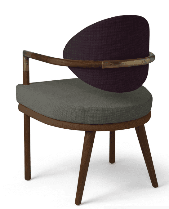A modern armchair with a sculptural design, featuring a circular, thickly upholstered seat in a grey… — 3D model